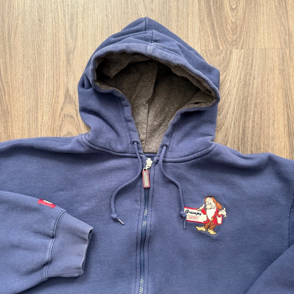 Disney Store Mens XXL Grumpy Snow White Full Zip Hoodie Navy Blue Fleece 1937